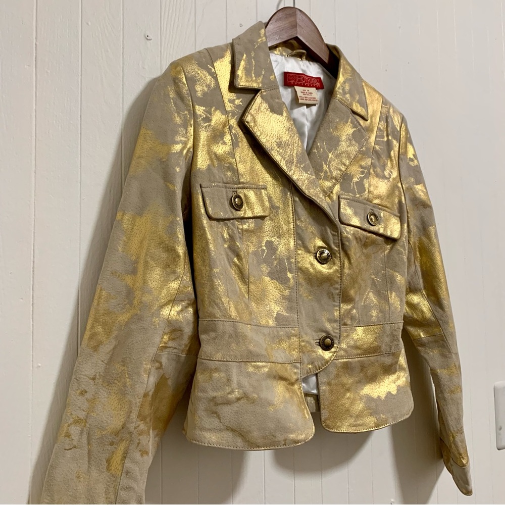 Hot Kiss Metallic Gold and Tan Suede Bomber Jacket